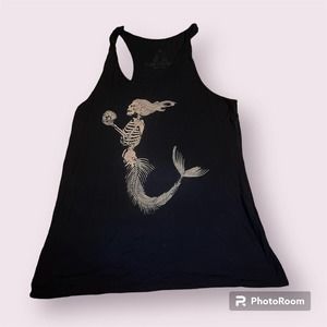 Size L - Navy Mermaid Skeleton Racerback Tank